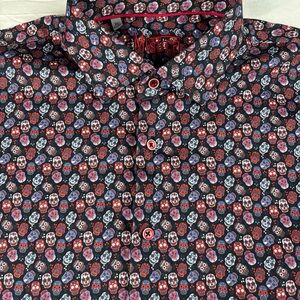 Misura Men’s Skull Print Shirt - Black with Red & White Skulls XL